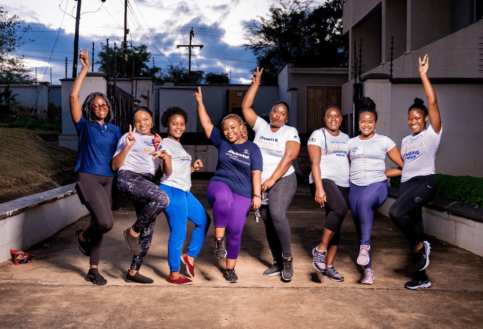 Members of staff of CDH Investment Bank captured after a fun aerobics’ session