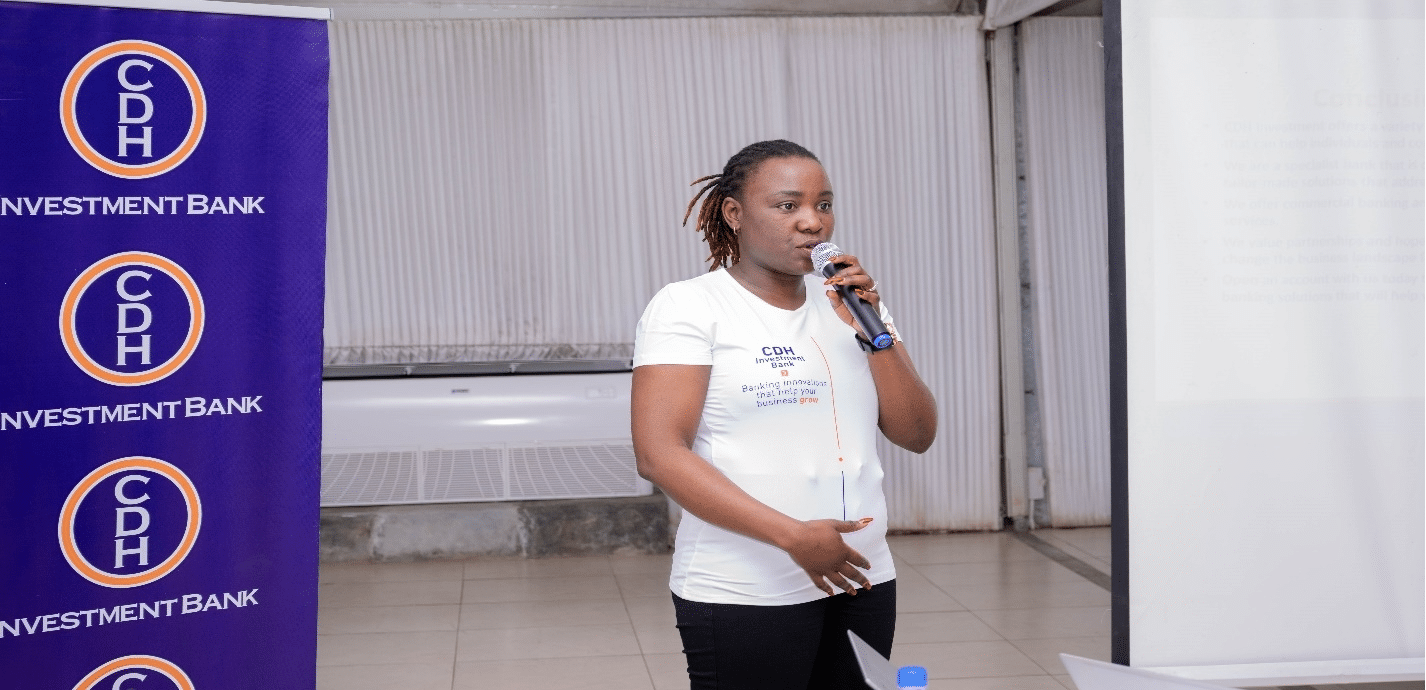 Mrs Mercy Sekani, CDH Investment Bank Capital City Banking Centre Manager presenting